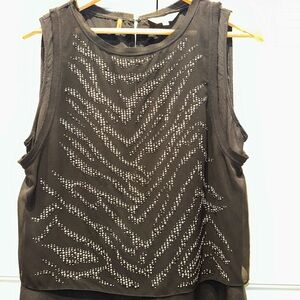 Rebecca Taylor black silk silver studded top